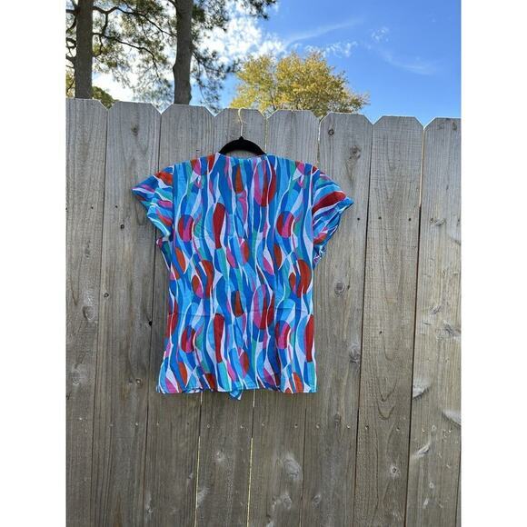 Sere Nade NY Woman Blouse Blue White Ruffled Large Button Down Blue Women's Work - Picture 5 of 7